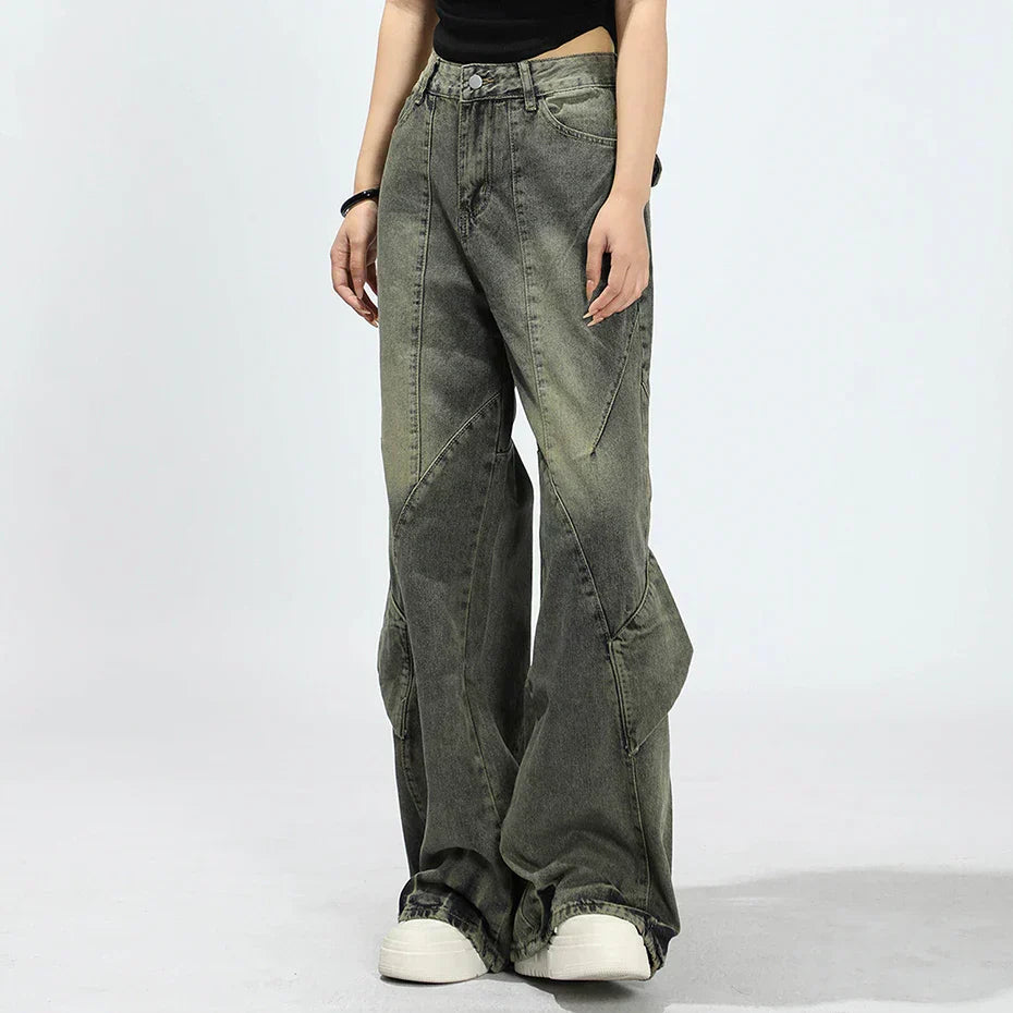 Urban Patchwork Wide-Leg Jeans